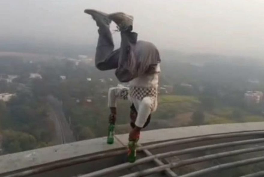 Haryana Youth Films Daring Stunt Atop 282-Foot OP Jindal Tower, Sparks Safety Concerns